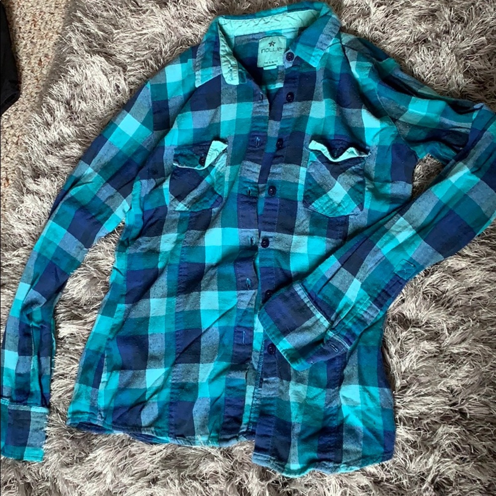 Blue/teal button up flannel